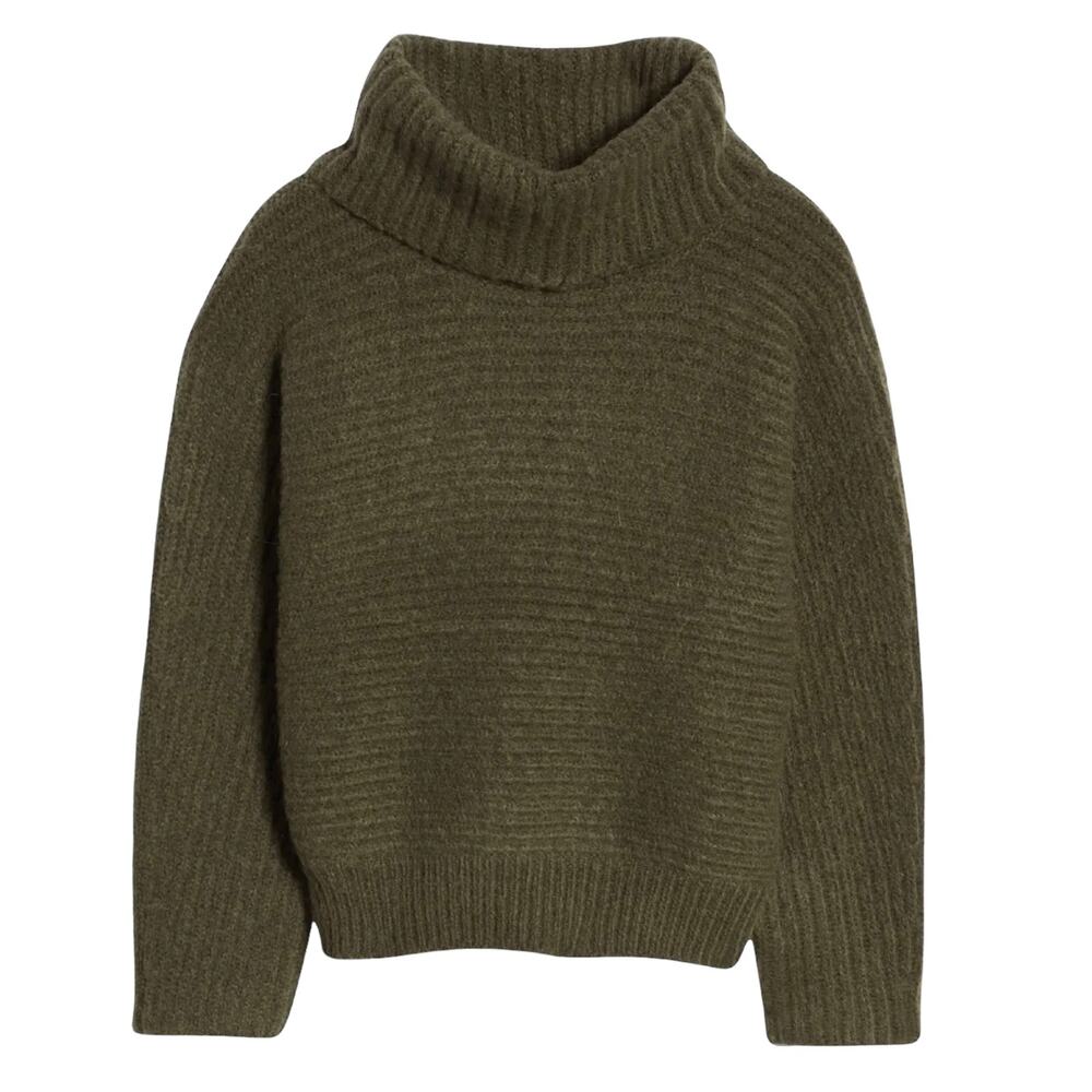 Leith Olive Night Ribbed Knit Turtle Fold Over Sweater Nordstrom S